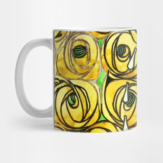 GOLD YELLOW ROSES AND TEARDROPS Art Nouveau Floral by BulganLumini